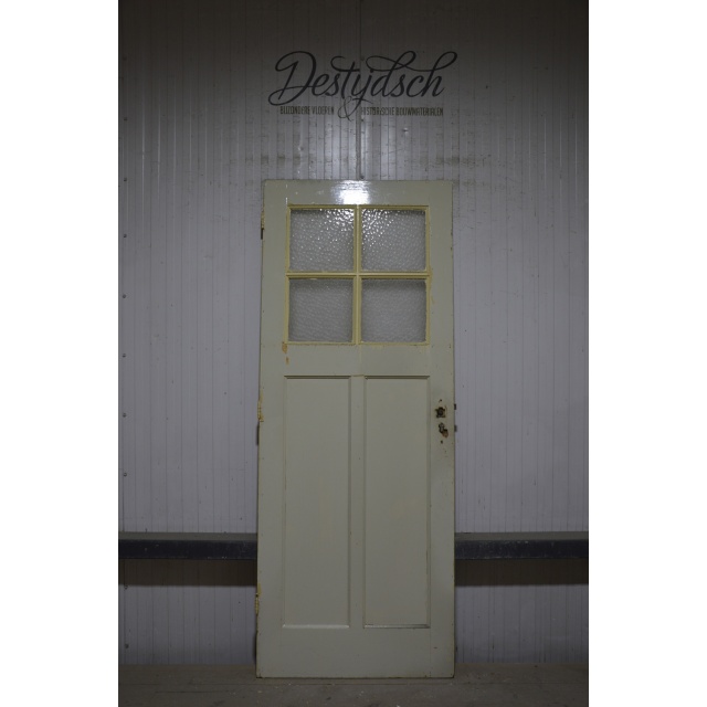 Oude Bruynzeel drievaks paneeldeur met ruitjes 