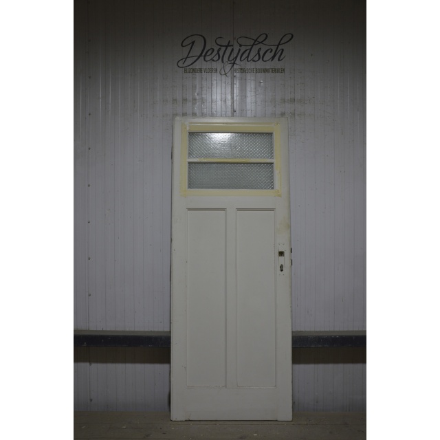 Oude Bruynzeel drievaks paneeldeur met ruitjes 