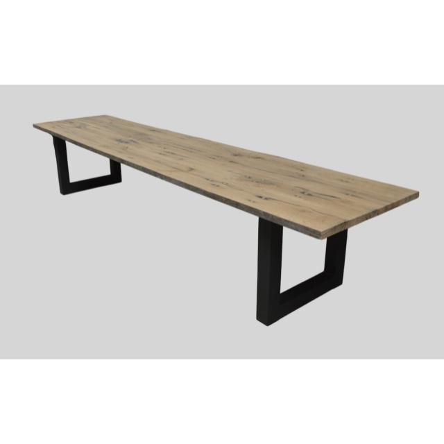 Tafel van oude eiken spoorbielsplanken 